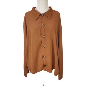 CP Shades Sausalito Brown Button Down Shirt Top Long Sleeve  Retro Sz L